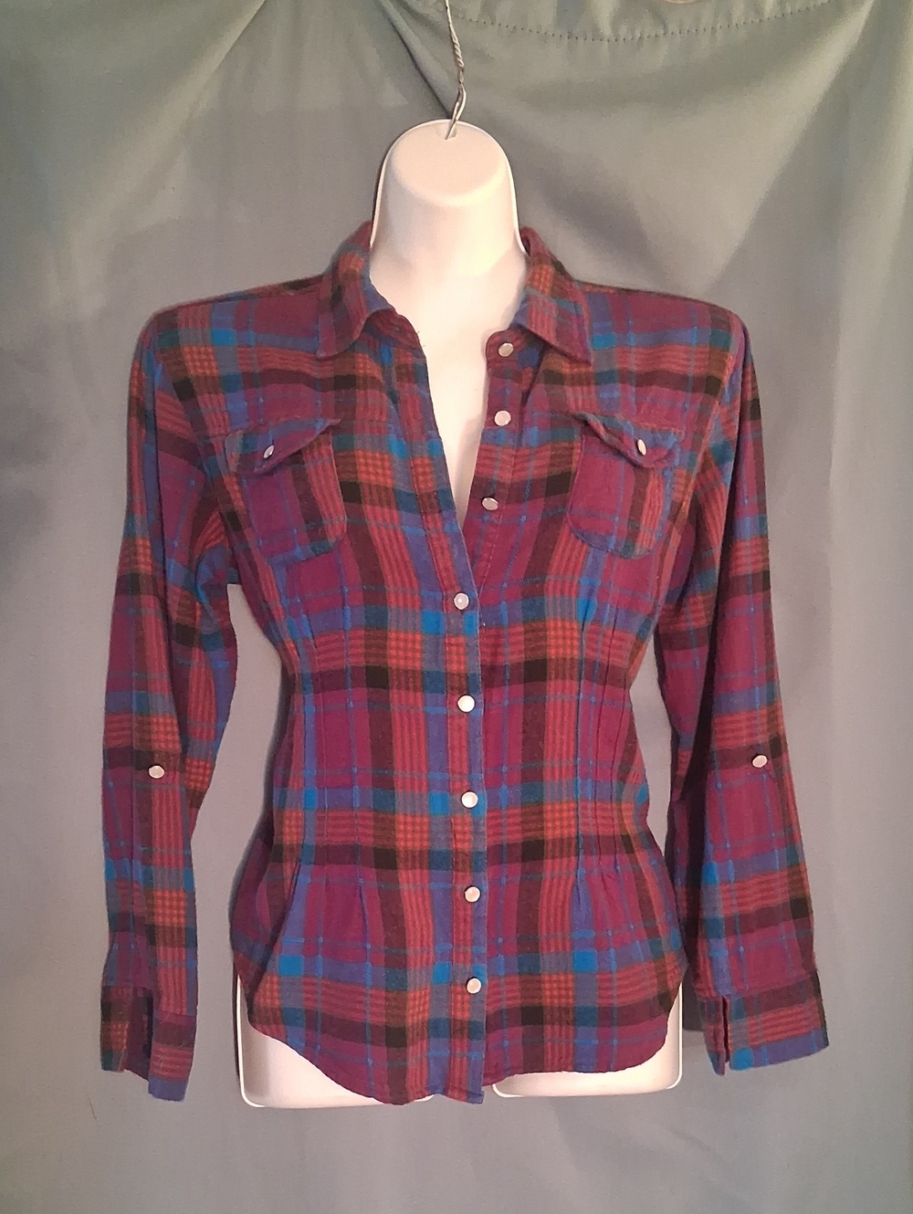 Plaid Button-Front Women’s Shirt Jacket in Purple and Blue